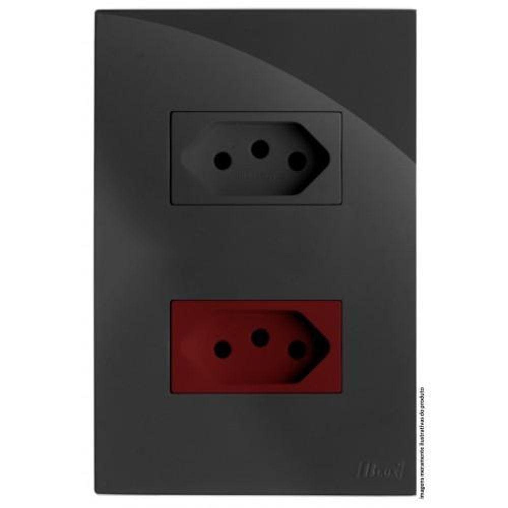 Cj Tomada Dupla 10A + 20A Vermelho 4X2 Recta Grafite Gloss