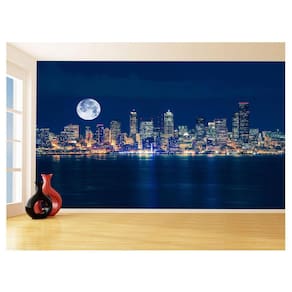 Papel De Parede 3D Cidade Prédios Noite Luz Lua 3,5M Ncd381