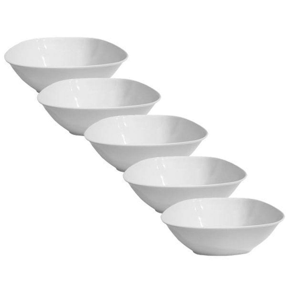Kit 5 Bowls Tigelas Pote Melamina Quadrada Branca 25Cm