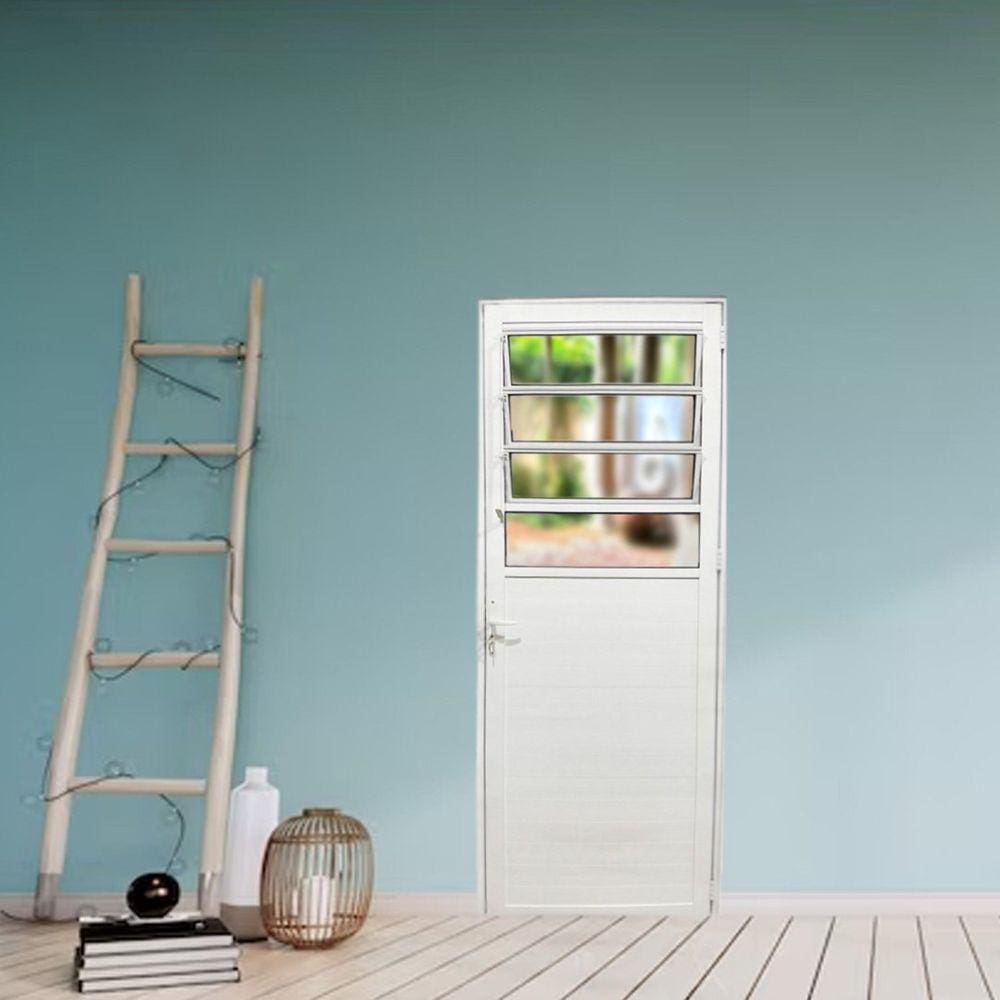 Porta Basculante Lambril de Alumínio 210 X 80cm Linha 25 Lado Direito Esquadrias Bergame Branco