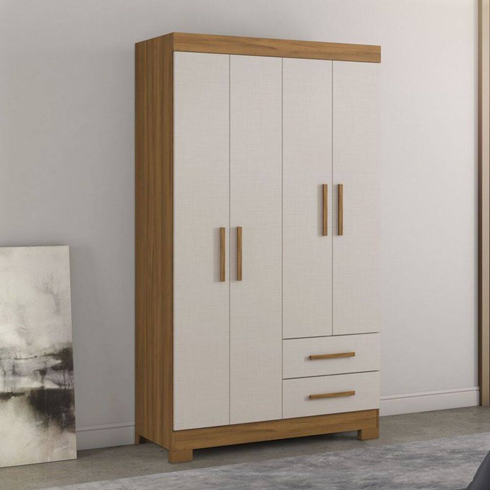 Guarda-roupa Solteiro 4 Portas 2 Gavetas Freijo Trend / Branco New