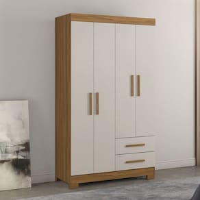 Guarda-roupa Solteiro 4 Portas 2 Gavetas Freijo Trend / Branco New