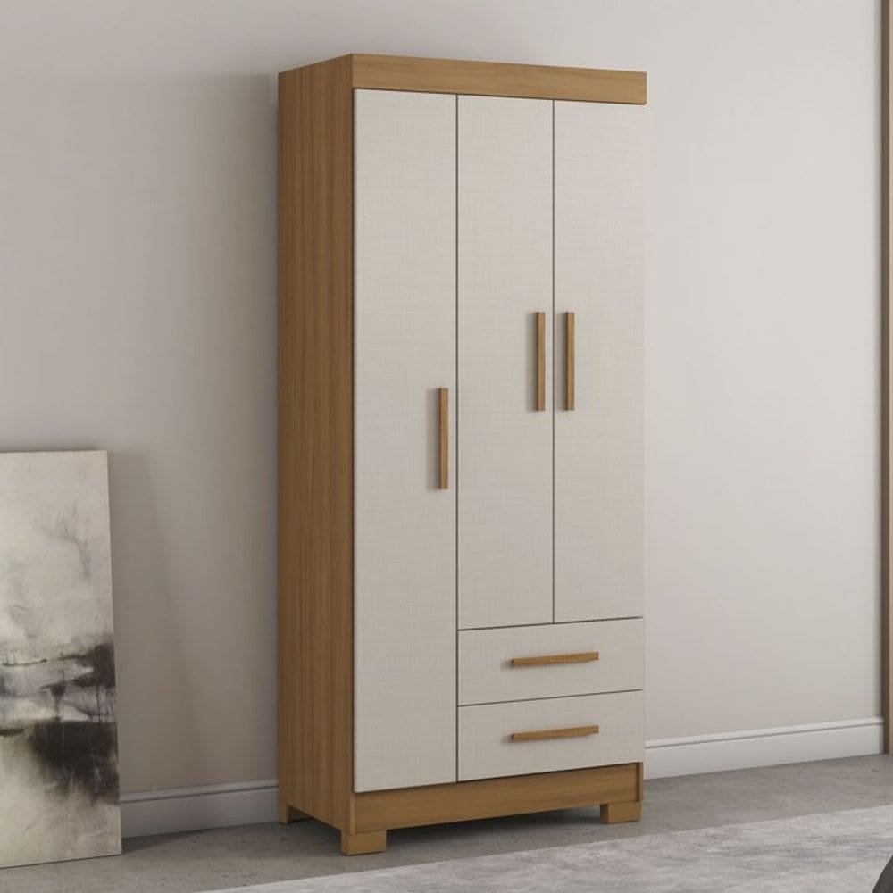 Guarda-roupa Solteiro 3 Portas 2 Gavetas Freijo Trend / Branco New