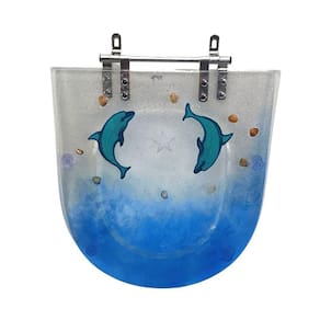 Assento Sanitário Poliéster para Louça Riviera/smart celite Aço Decorado `golfinho` Translúcido C/gliter prata