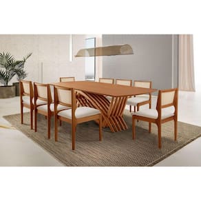 Mesa Zurick 2200 X 1100 com 8 Cadeiras Bari Cinamomo Imbuia Natural