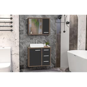 Conjunto para Banheiro com Tampo de Vidro Avelato / Preto