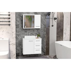 Conjunto para Banheiro com Tampo de Vidro Branco