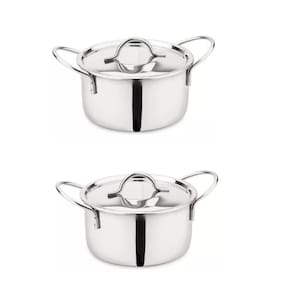 2 Mini Panela Caçarola Em Inox Pequena Com Tampa E Alça