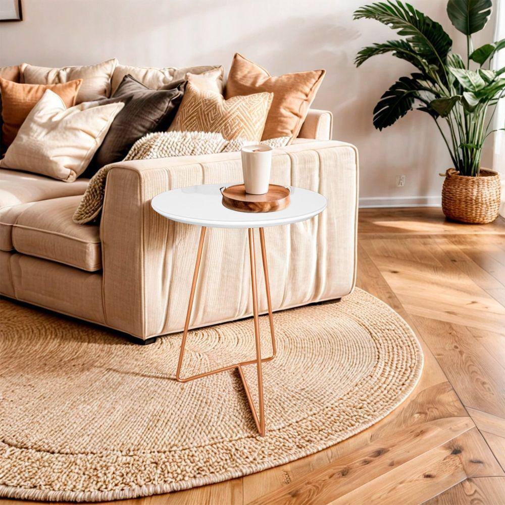 Mesa de Canto Lateral Paris Metal com Vidro 50x40 Cm Branco