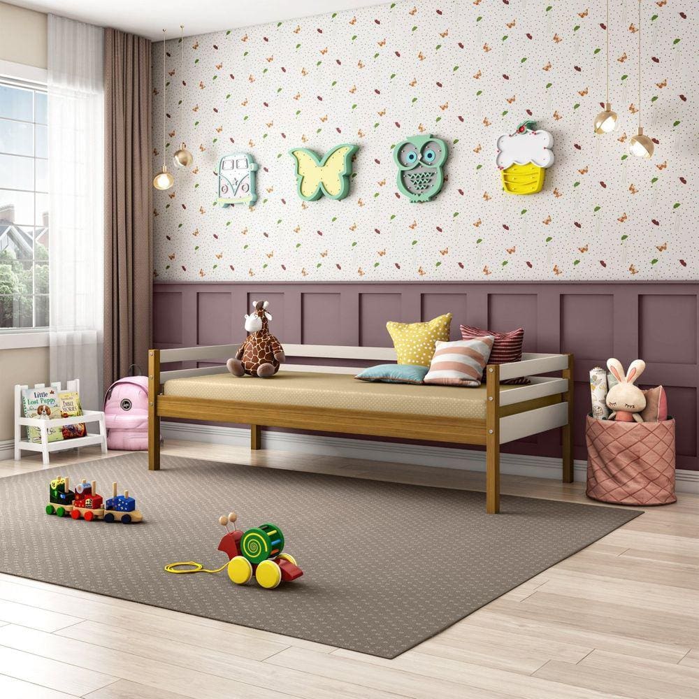 Cama Infantil em Madeira Maciça e Acabamento em Laca Prime Casatema Cinza/Mel