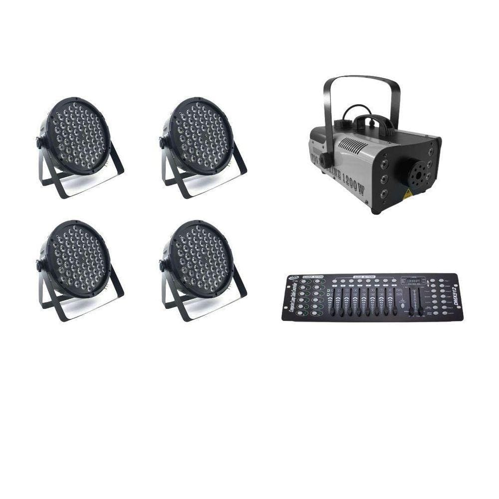 Kit 4 Par Leds + Máquina De Fumaça 1200W + Mesa Dmx 512