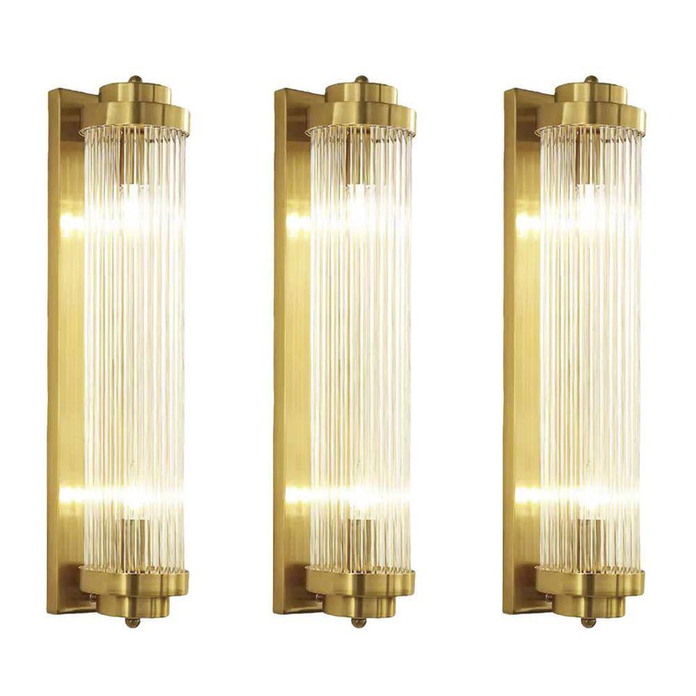 Kit 3 Arandela Dourada Vidro Cristal 60 Cm Quarto Bet35