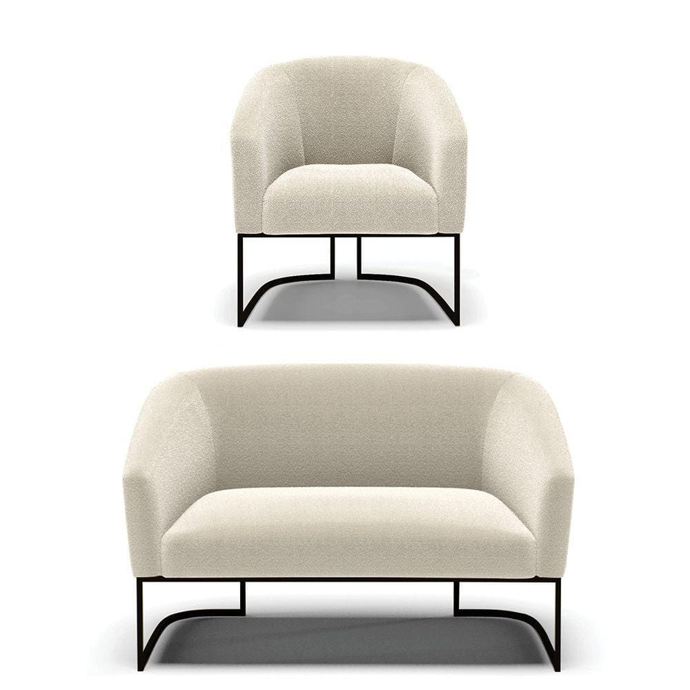 Sofá Namoradeira e Poltrona Base Industrial Preto Stella Bouclê D03 - D`Rossi