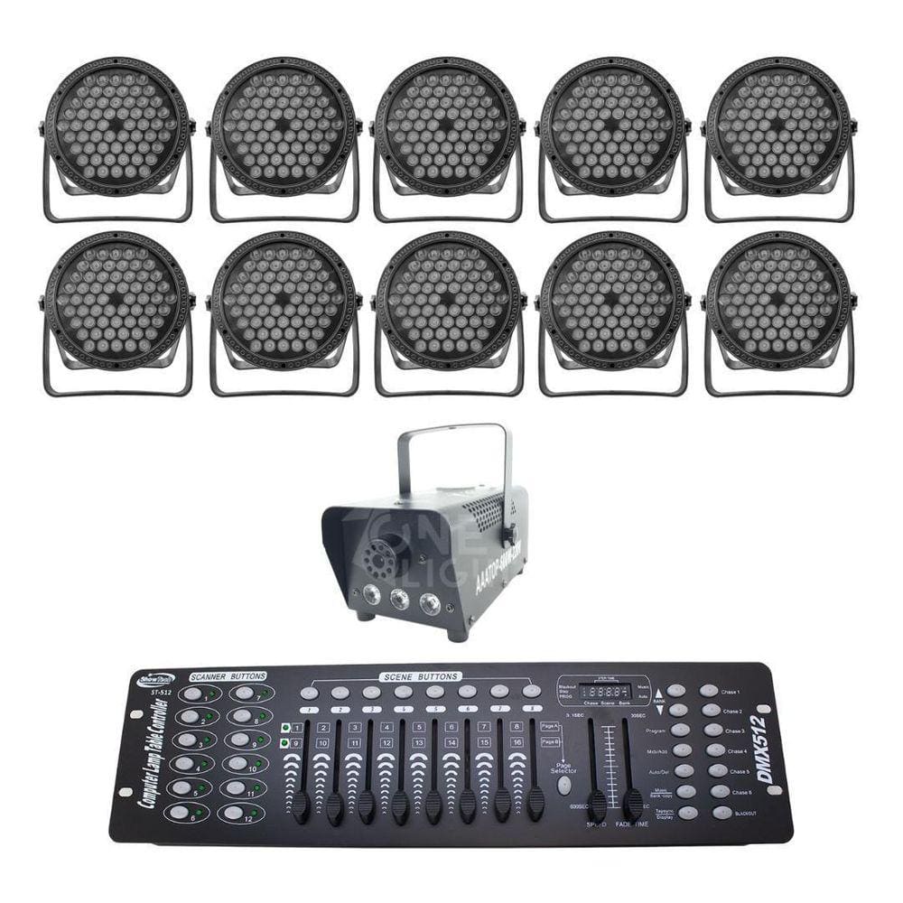 Kit 10 Par Led Slim + Máquina De Fumaça 600W + Mesa Dmx 512