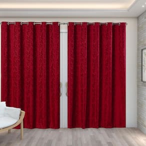 Cortina Jacquard 4,00 X 2,70 Decoração Sala Quarto Vermelho