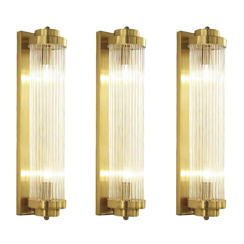 Kit 3 Arandela Dourada Vidro Cristal 60 Cm Quarto Bet35