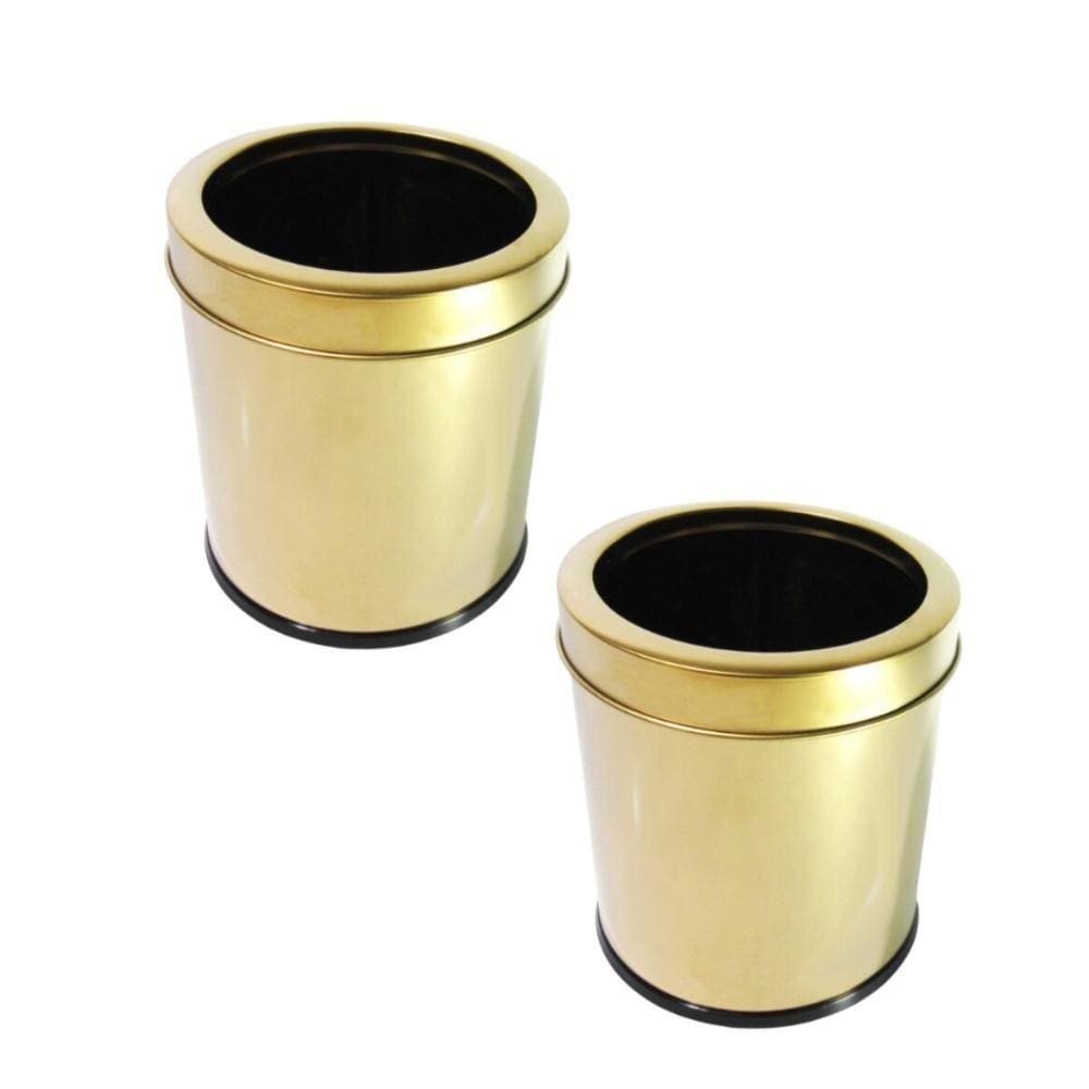 Kit 2 Lixeiras Dourada Aço Inox Com Aro 3L + 5L Fineza
