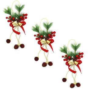 Kit 3 Enfeites Natal Pendurar Laço Pinha 32cm - Colorido