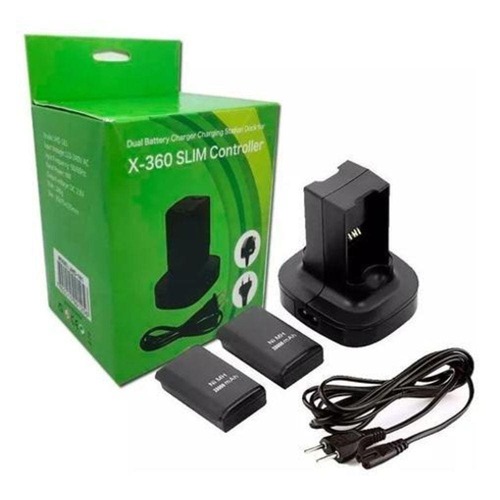 Carregador Duplo + 2 Baterias Xbox 360 Bivolt 4800Mah