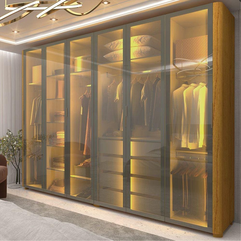 Guarda-roupa Casal 6 Portas com 6 Portas Reflecta com Pés com Led Innova Naturale