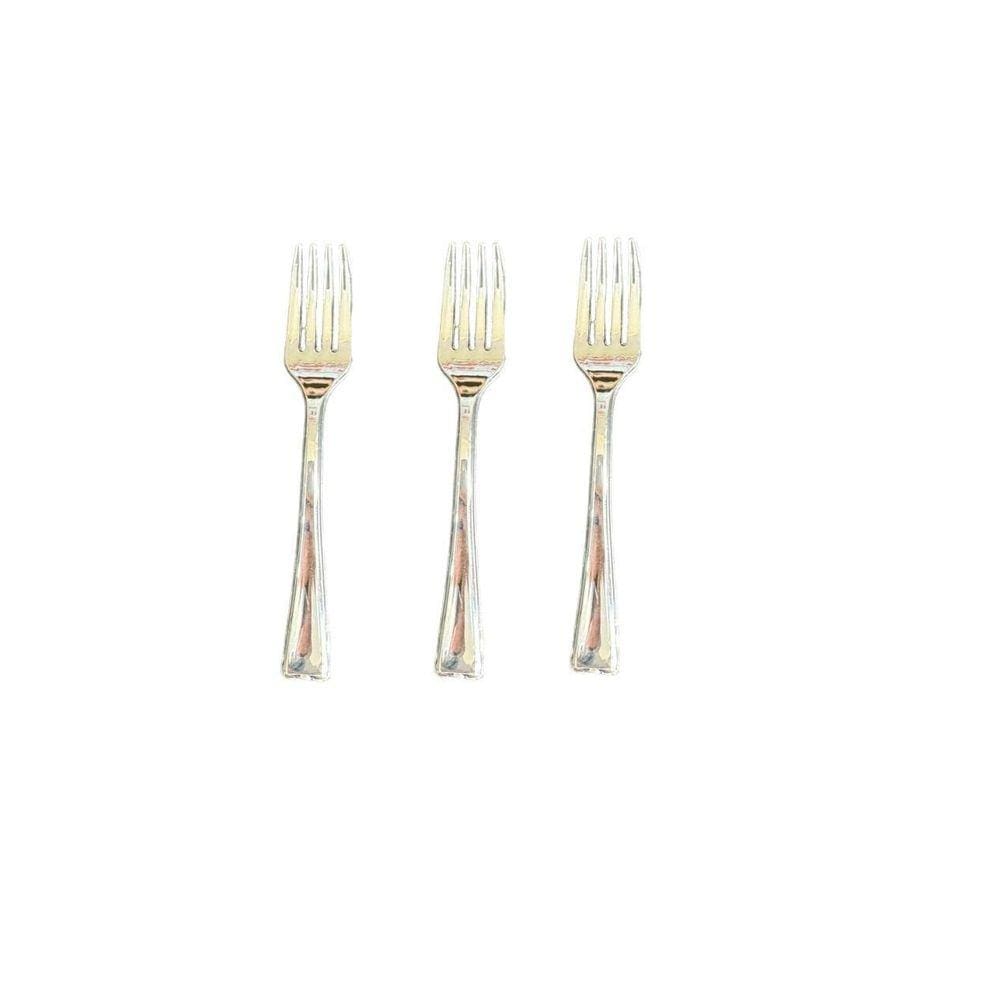 Kit Com 216 Mini Garfos Prata Luxo Descartável 10Cm Plástico
