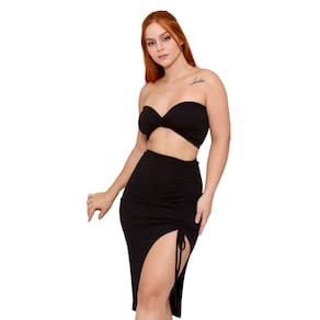 Conjunto Feminino Com Bojo Top Chuzado Com Saia Com Abertura