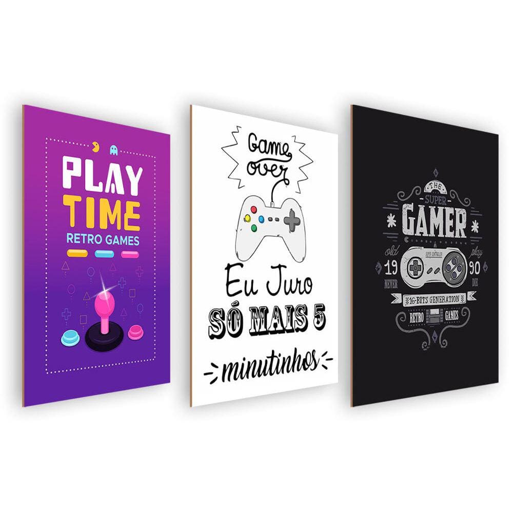 Kit 3 Quadros Decorativos MDF s/ Moldura Gamer 05