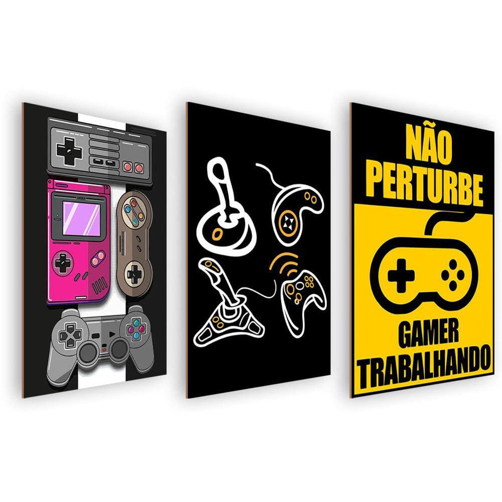 Kit 3 Quadros Decorativos MDF s/ Moldura Gamer 06