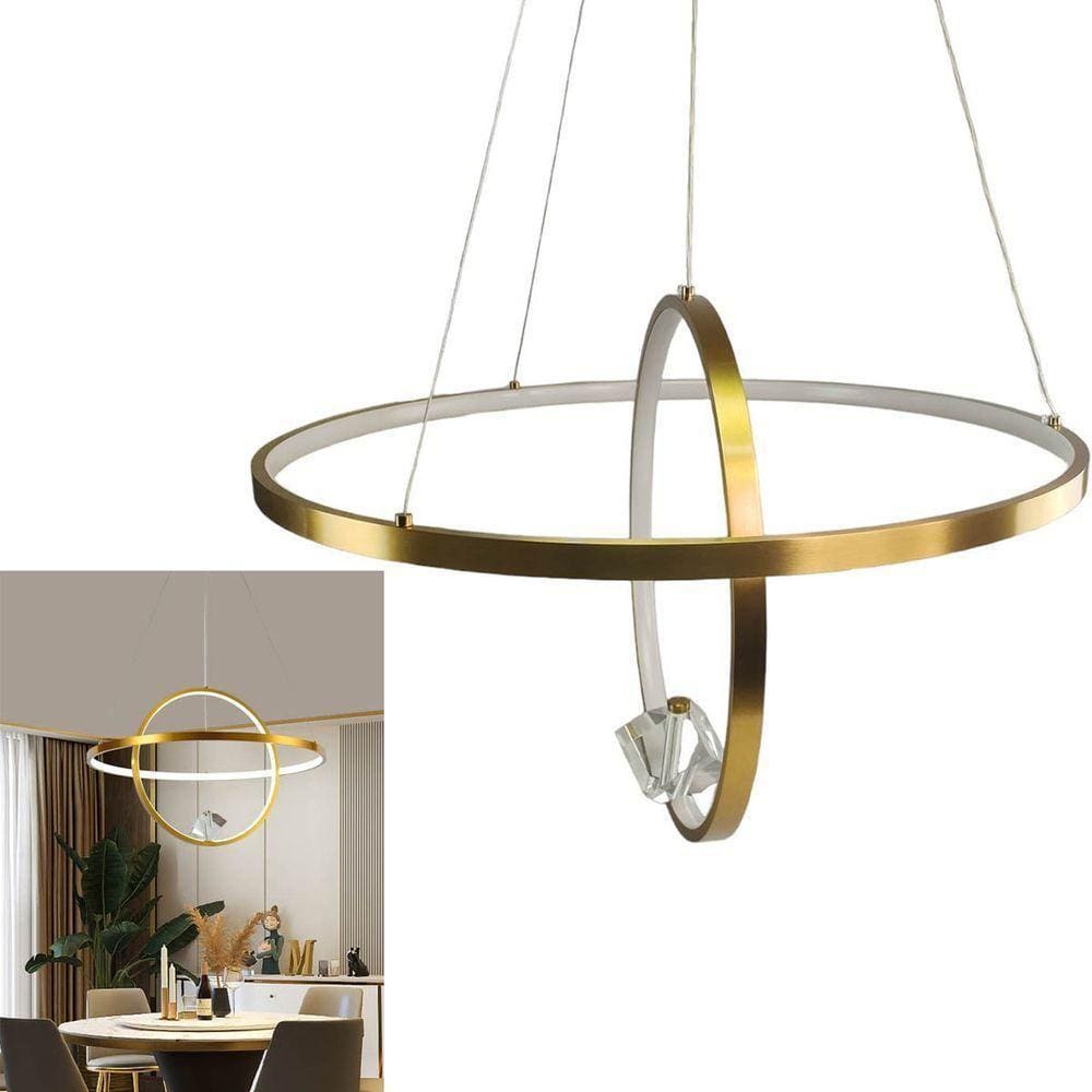 Luminaria Lustre Pendente 2 Aneis Arco Luxo Perfil Moderno Planeta Infinito Sala Jantar Re