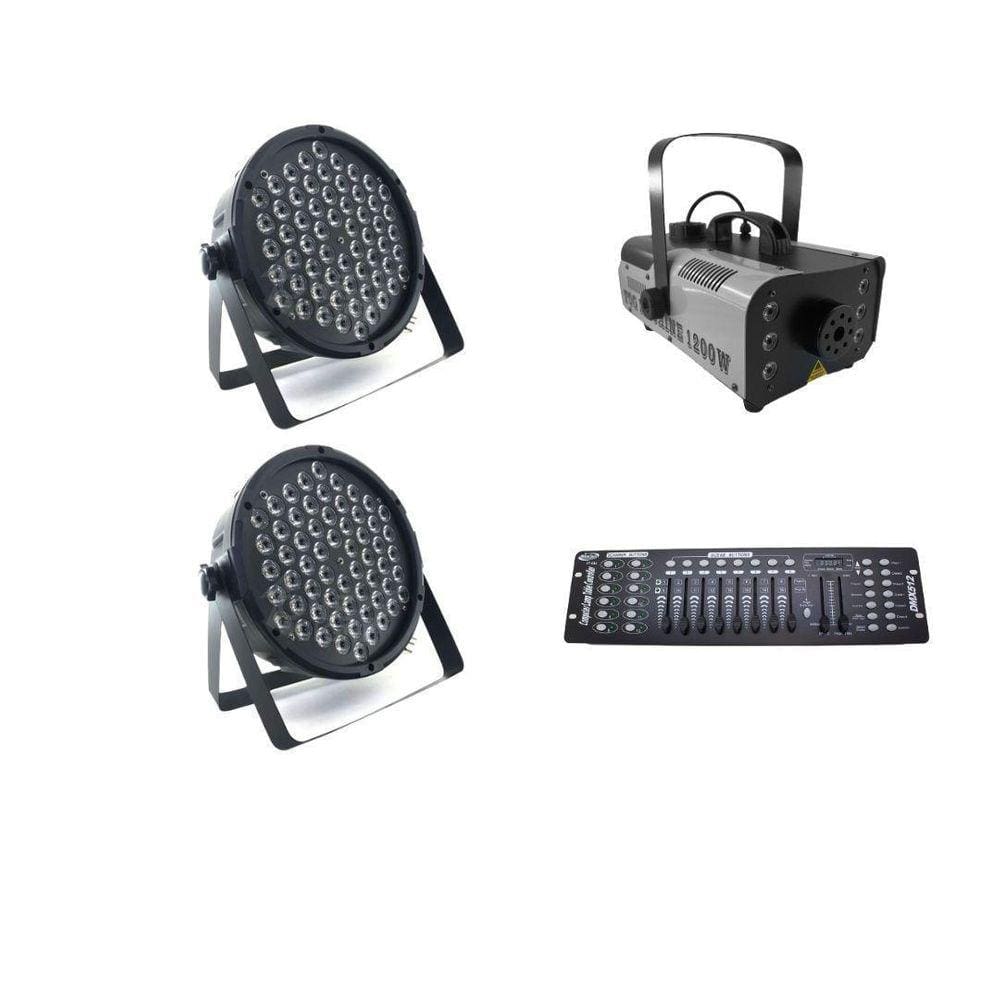 Kit 2 Par Leds + Máquina De Fumaça 1200W + Mesa Dmx 512