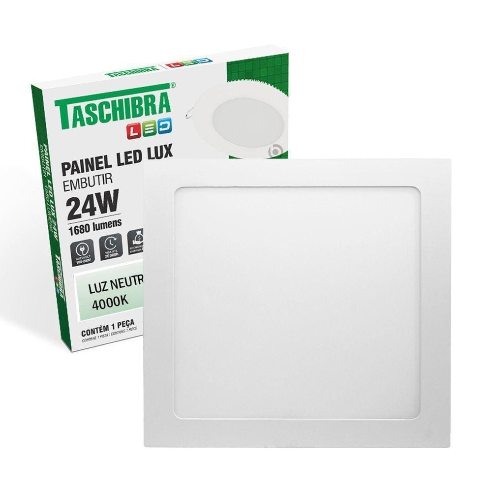 Painel De Led Quadrado Embutir 24w Bivolt Taschibra 4000k Luz Neutra