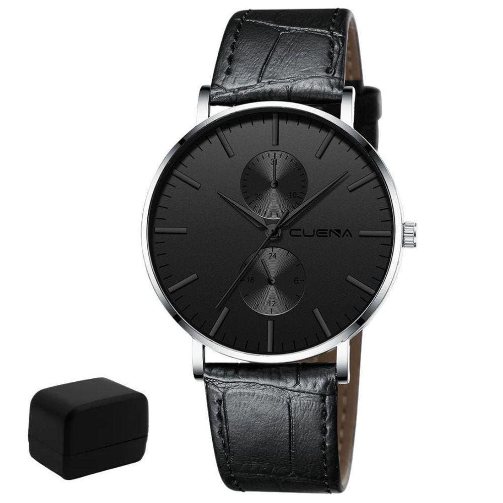 Relógio Masculino Ultrafino Black E Prata Quartz + Caixa