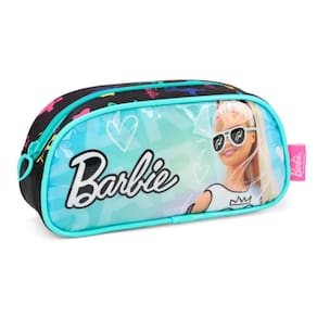 Estojo Escolar Barbie Óculos Verde - Luxcel, PVC/Poliéster, Zíper Coração, 11x22x5,5 cm