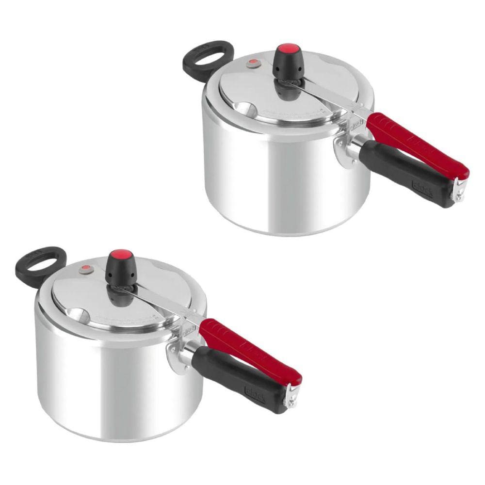 Kit Com 2 Panelas de Pressão Clock 4,5 Litros Polida Fechamento Interno