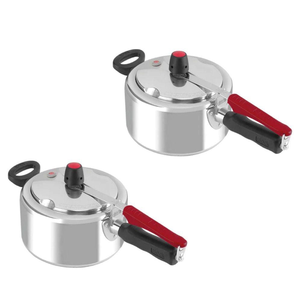 Kit Com 2 Panelas de Pressão Clock 3 Litros Polida Fechamento Interno