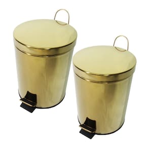 Kit 2 Lixeiras Dourada Aço Inox Para Banheiro Com Pedal 3L