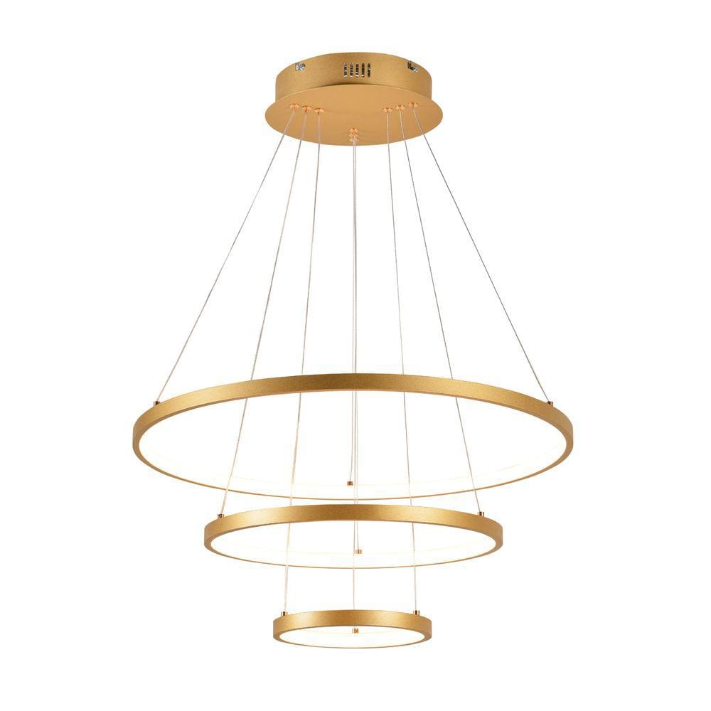 Pendente 3 Anéis Dourado 60cm Led 60W 3000K Bivolt
