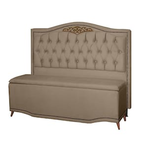 Kit Cabeceira e Calçadeira Baú Maitê Casal 140cm Veludo Cappuccino - Montanaris Decor
