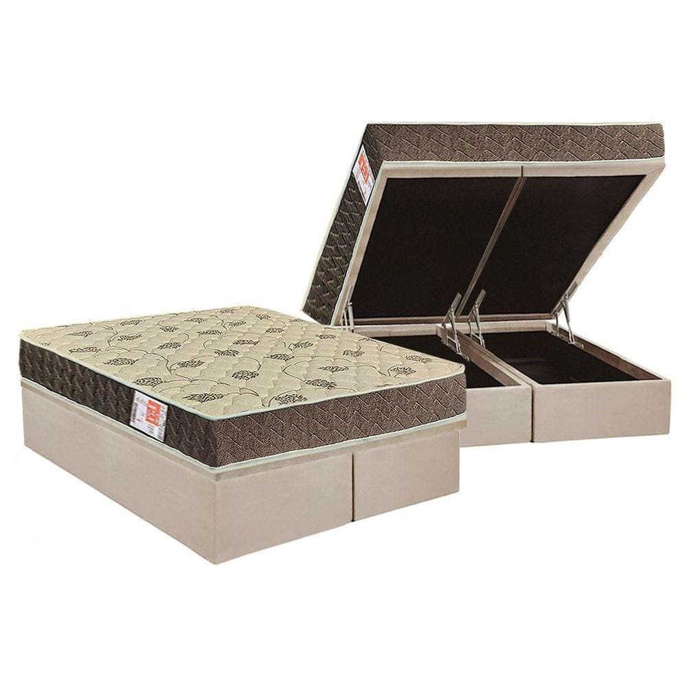 Cama Box Baú Queen: Colchão Espuma Orthoflex D33 Comfortpedic Line + Base CRC Suede Clean(158x198)