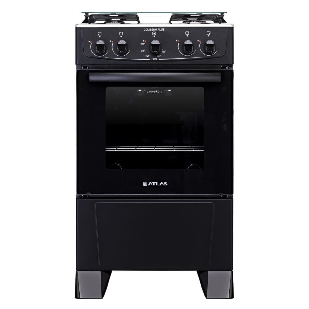 Fogão 4 Bocas Coliseum Plus com Forno Atlas 50 Litros Preto
