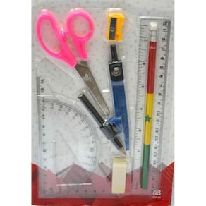 Kit Escolar 8 Pecas Com Tesoura Win Paper Na Cartela