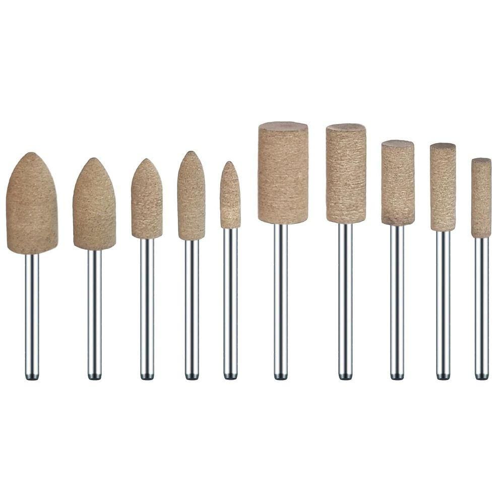Kit 10 Pontas Montada 4Mm A 10Mm Couro Polir Micro Retífica