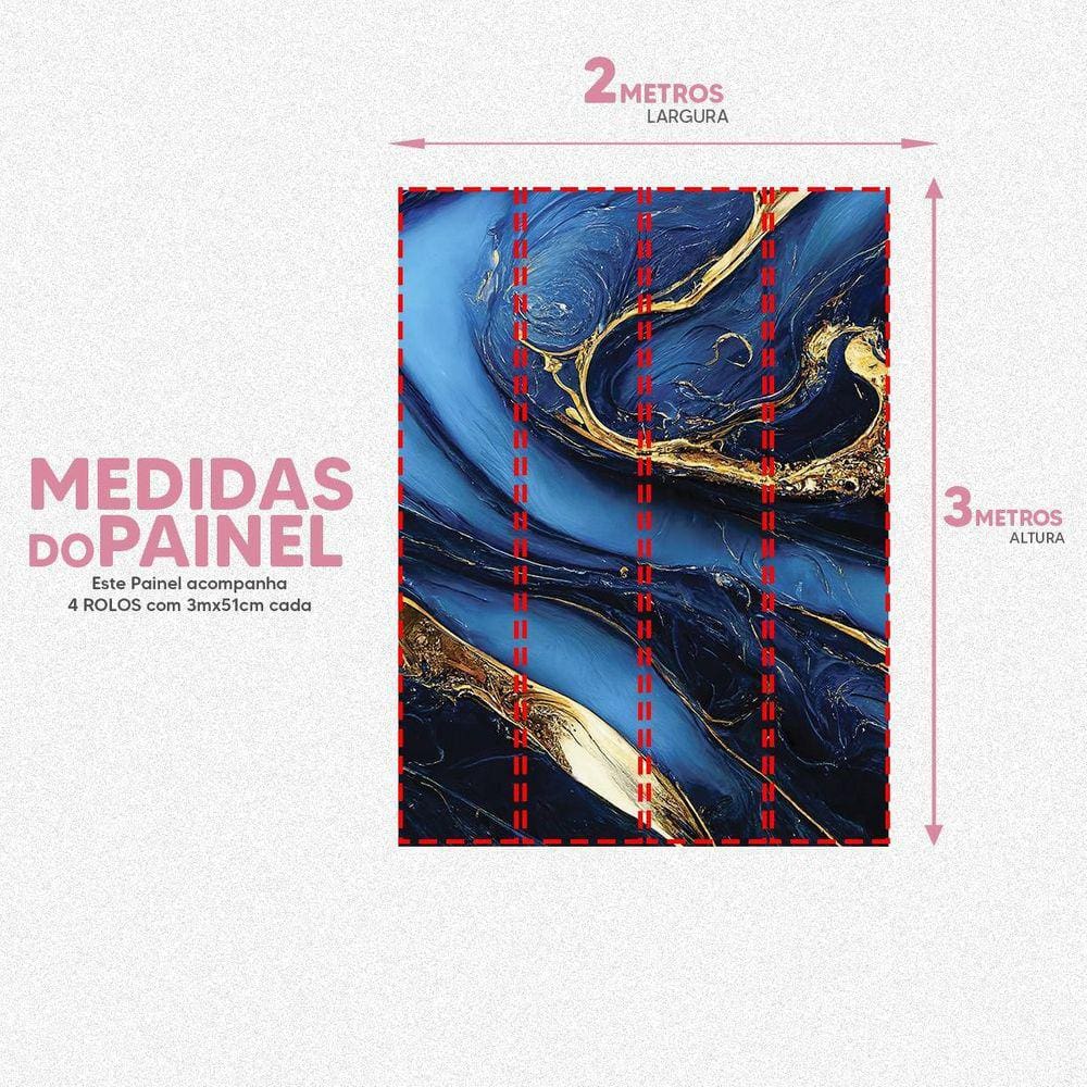 Papel De Parede Painel 3D Mármore Azul Com Dourado 2M