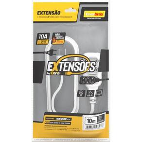 Extensão 3 Tomadas 2P 10A Branco 10 Metros Bivolt - Enerbras