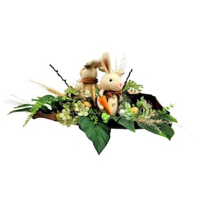 Arranjo De Páscoa Para Mesa Coelho Marrom Canoa 23X46X26Cm