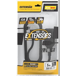 Extensão 3 Tomadas 2P+T 10A 5 Metros Preto Bivolt - Enerbras