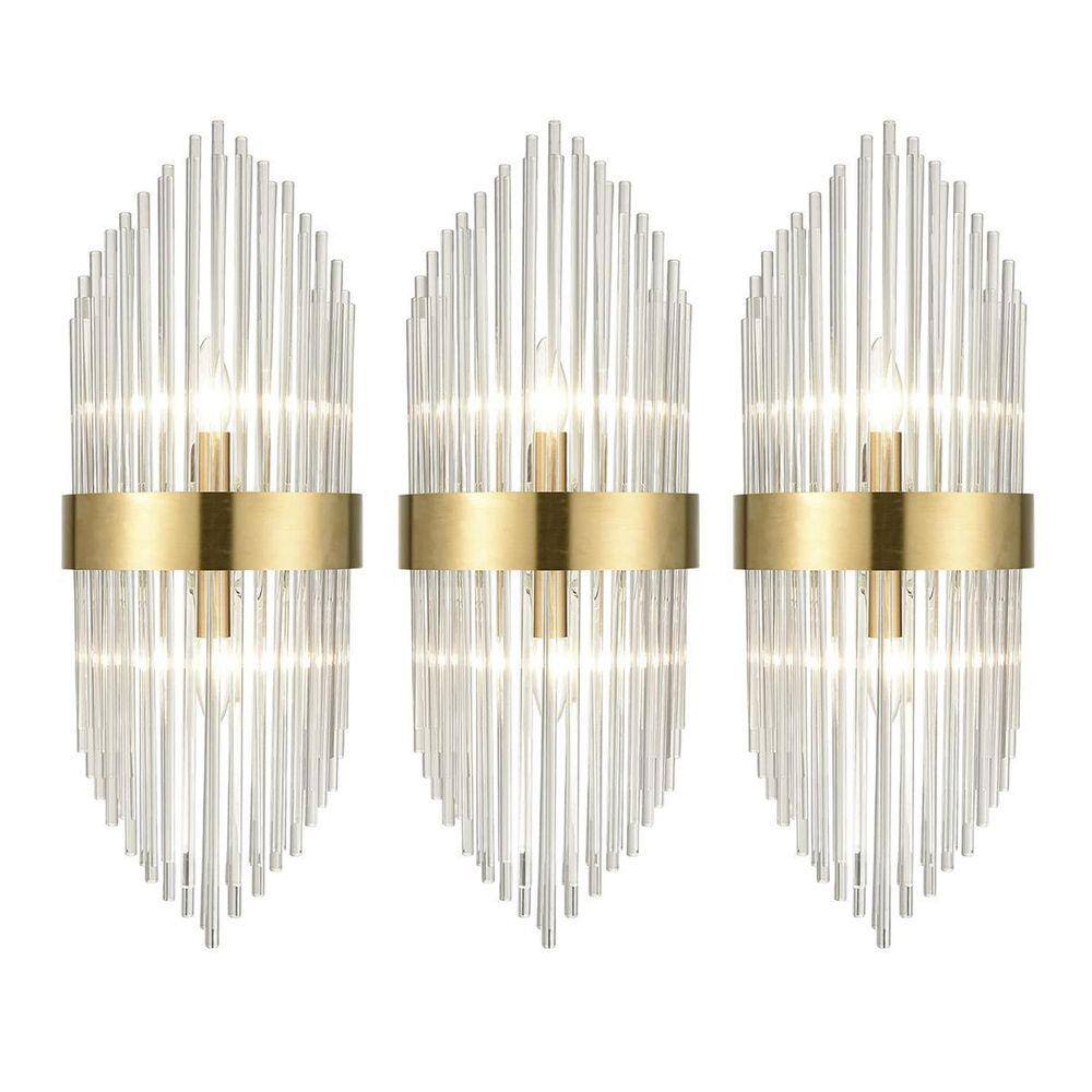 Kit 3 Arandela Interna Dourada Vidro Cristal 57Cm Corredor