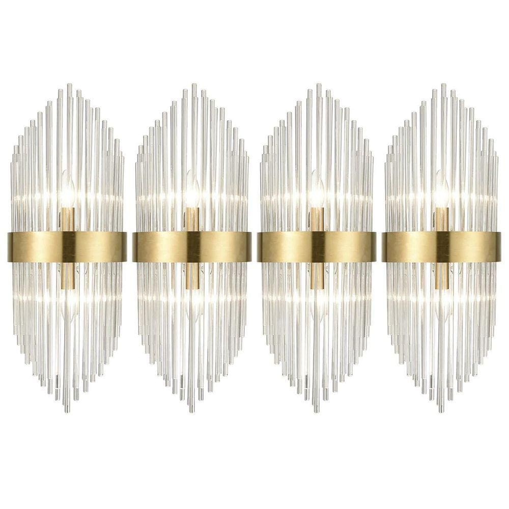 Kit 4 Arandela Interna Vidro Cristal Dourada Tubinho 57Cm
