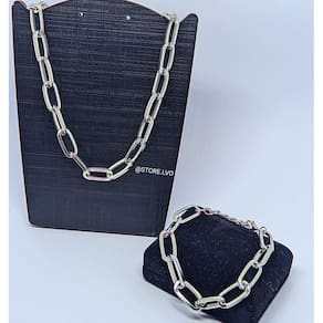 Kit Conjunto Colar Choker e Pulseira Corrente Elo grande Quadrado Folheado Ouro Dourado Prata Acessório Moda Luxo