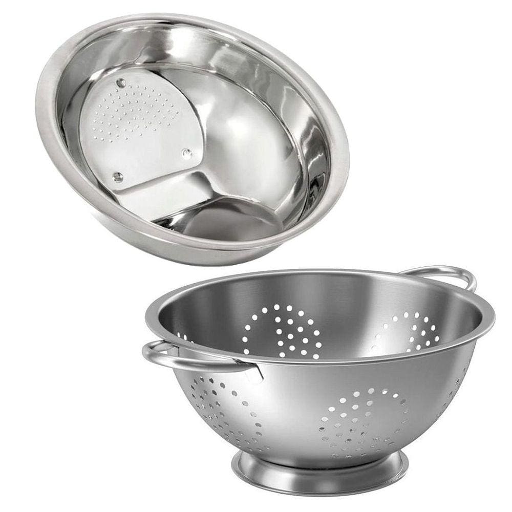 Kit Cozinha Escorredor de Arroz e Macarrão Inox Premium 2 Peças - Quality House